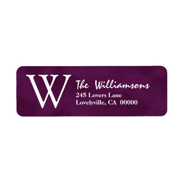 Étiquette Violet profond avec aquarelle Ressent Monogramme (Devant)