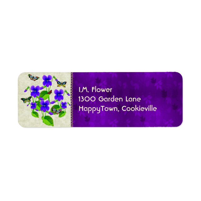 Étiquette Violettes et papillons (Devant)