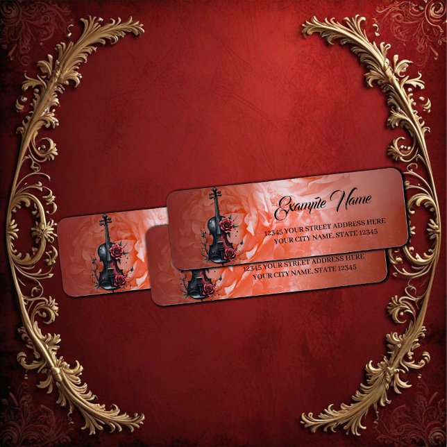 Étiquette Violon noir gothique aux roses rouges (Créateur téléchargé)