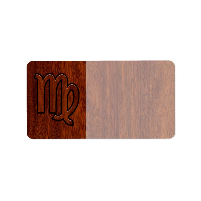 Étiquette Virgo Sign in Mahogany wood style (Devant)