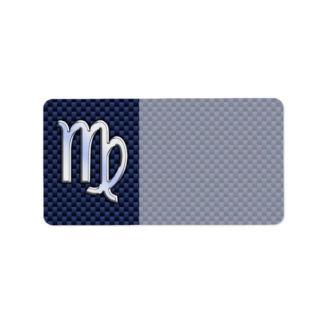 Étiquette Virgo Zodiac Sign on Navy Blue Carbon Fiber Print (Devant)
