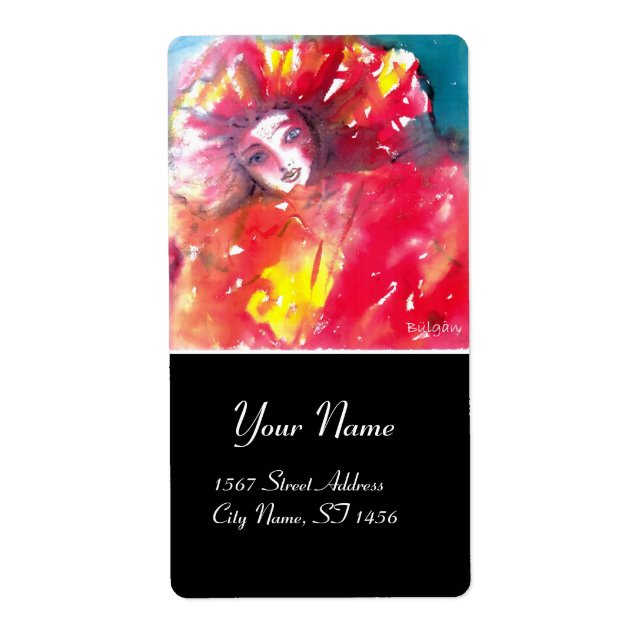 ÉTIQUETTE VISAGES DE MASQUÉRADE VÉNÉTIENNE - MASQUE EN ROUGE (Devant)