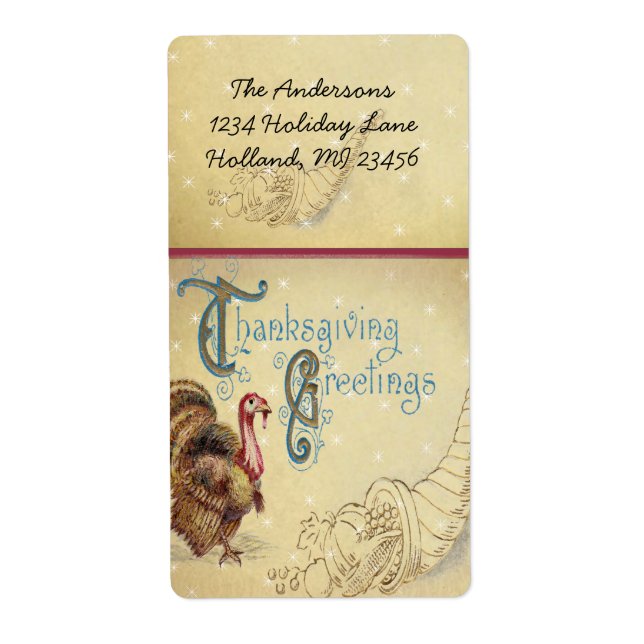 Étiquette Vntage Turquie Thanksgiving Greetins Antique Polic (Devant)