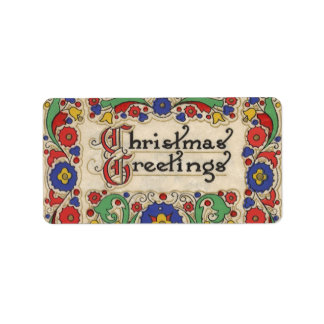 Étiquette Voeux de Noël Vintage avec bordure décorative