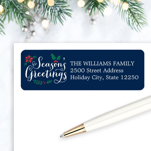 Étiquette Vœux de saison Adresse Bleu Nuit au Houx (Créateur téléchargé)