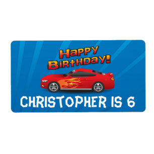 Étiquette Voiture de course rouge chaude avec la fête