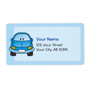 Étiquette Voiture de dessin animé bleu