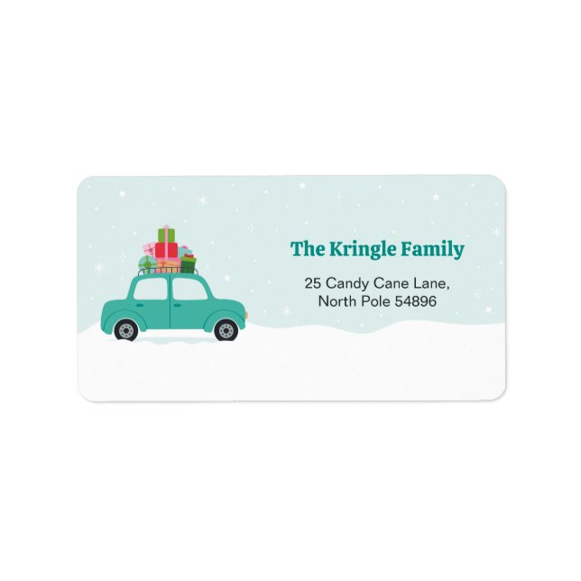 Étiquette Voiture turquoise avec des cadeaux de Noël dans l' (Devant)