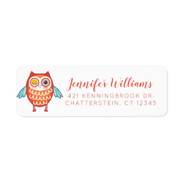 Étiquette Votre adresse de nom | Cute Neon Boho Owl (Devant)