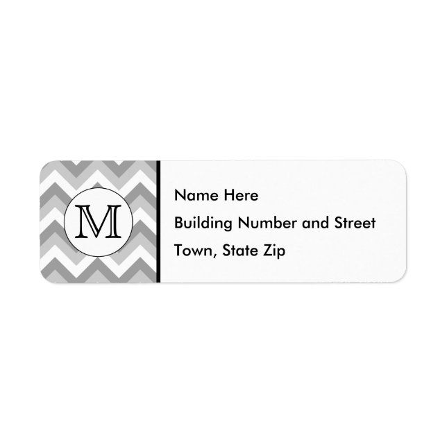 Étiquette Votre Lettre. Monogramme Motif de Zigzag gris. (Devant)
