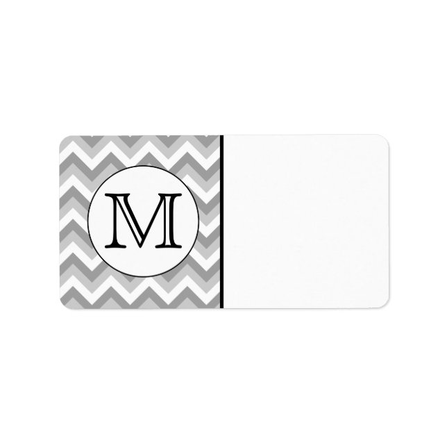 Étiquette Votre Lettre. Monogramme Motif de Zigzag gris. (Devant)