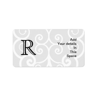 Étiquette Votre Lettre. Monogramme noir / blanc. Personnalis