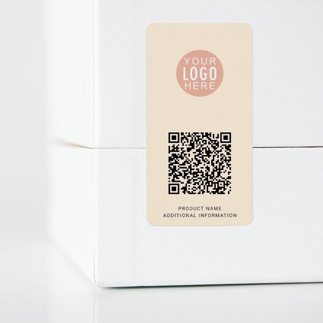 Étiquette Votre logo d'entreprise Code QR moderne ID de prod (Beige Business Logo QR Code Product Label ID)