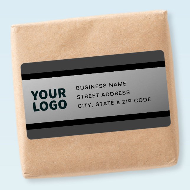 Étiquette VOTRE LOGO Faux Silver Black & Grey Adresse de ret (Créateur téléchargé)