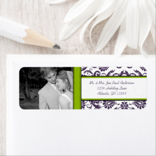 Étiquette Votre Mariage Photo Vintage Apple Green Damask