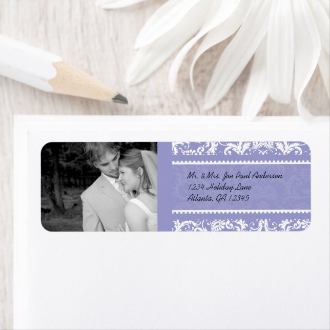 Étiquette Votre Mariage Photo Vintage Black Damask (En situation)