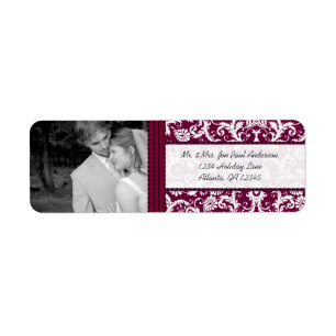 Étiquette Votre Mariage Photo Vintage Eggplant Damask