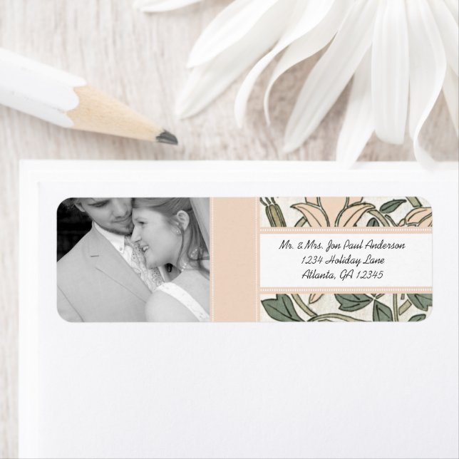 Étiquette Votre Mariage Photo Vintage Silver Peony & Green (En situation)