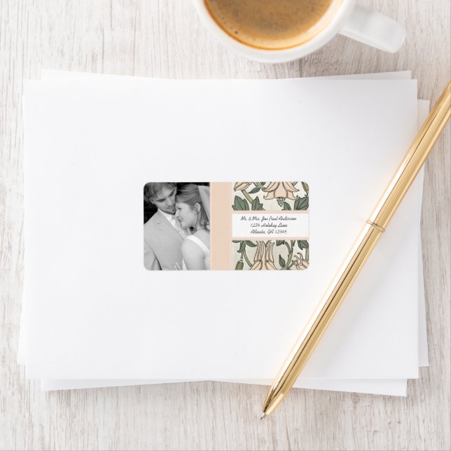 Étiquette Votre Mariage Photo Vintage Silver Peony & Green (En situation)