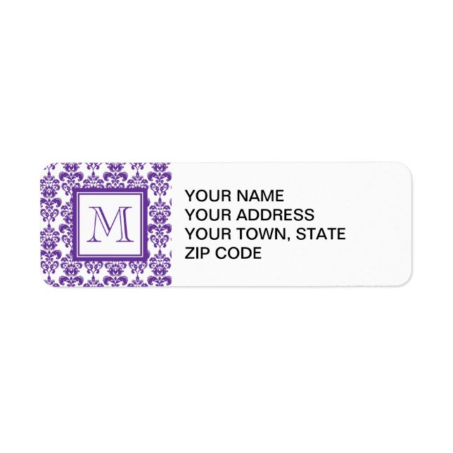 Étiquette Votre Monogramme, couleur pourpre foncé Damask Mod (Devant)