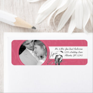 Étiquette Votre photo de mariage vintage oiseaux rose damas