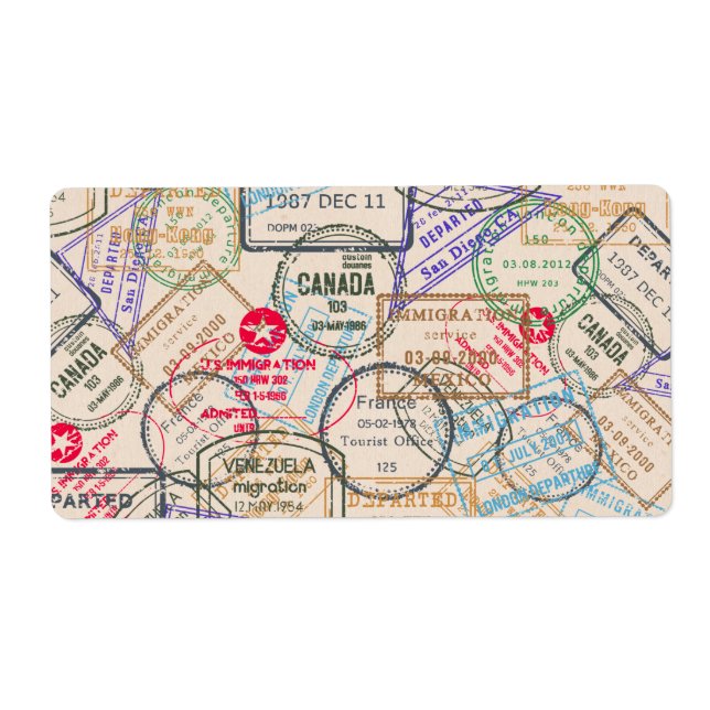 Étiquette Voyage de timbres de passeport (Devant)