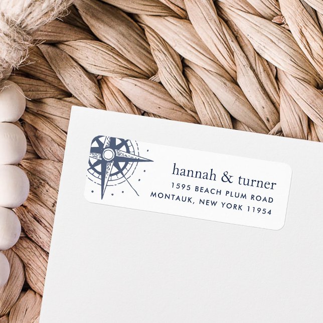 Étiquette Vrai Nord | Adresse de retour de la boussole marin (Créateur téléchargé)