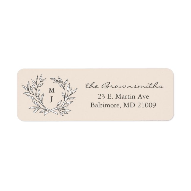 Étiquette Warm Beige Rustic Wreath Adresse monogramme (Devant)