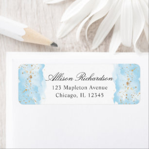 Étiquette Watercolor baby blue gold glitter