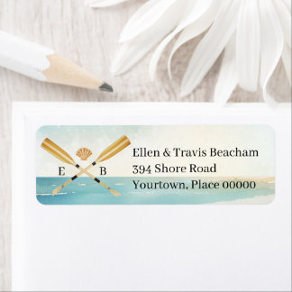 Étiquette Watercolor Beach Oars Return Adresse