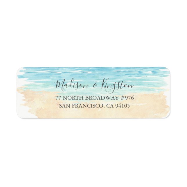 Étiquette Watercolor Beach Wedding Adresse de retour Label (Devant)