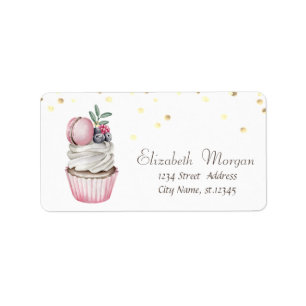 Étiquette Watercolor Cupcake Macaron Confetti