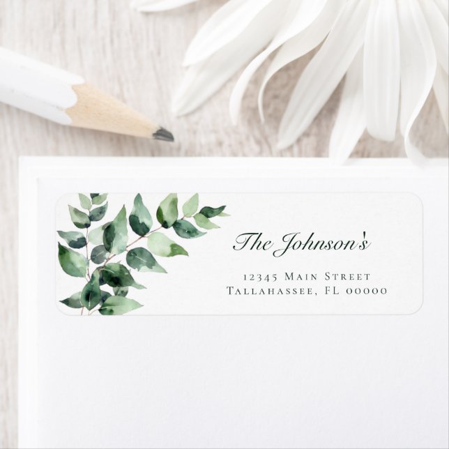 Étiquette Watercolor Eucalyptus Wedding | White Address (En situation)