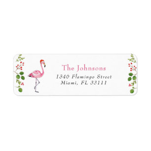 Étiquette Watercolor Flamant rose Tropical Christmas Adresse