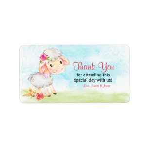 Étiquette Watercolor Girl Sheep Farm Merci