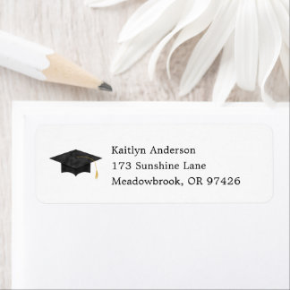 Étiquette Watercolor Graduation Cap Return Address