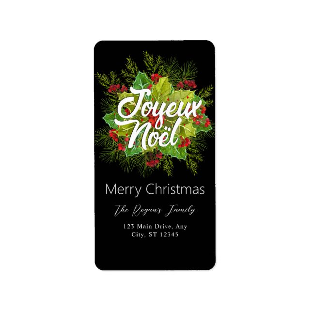 Étiquette Watercolor Green Holly Christmas (Devant)
