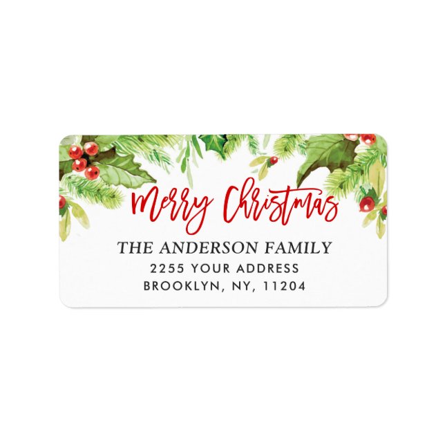 Étiquette Watercolor Holly Berry Christmas Retour Adresse (Devant)