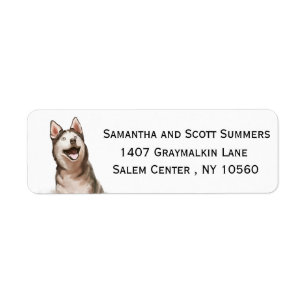 Étiquette Watercolor Husky Malamute Dog Return Address
