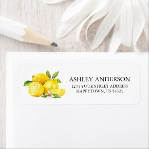 Étiquette Watercolor Lemons Greenery Adresse de retour