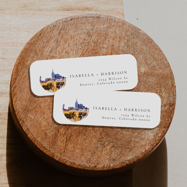 Étiquette Watercolor Nashville Skyline Adresse de retour (Créateur téléchargé)