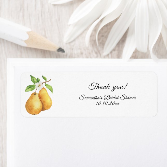 Étiquette Watercolor Perfect Pear Bridal Shower (En situation)