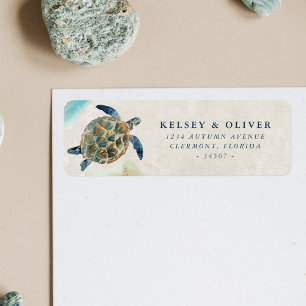 Étiquette Watercolor Sea Turtle Mariage mariée