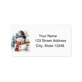 Étiquette Watercolor Snowman Winter Return Address Label