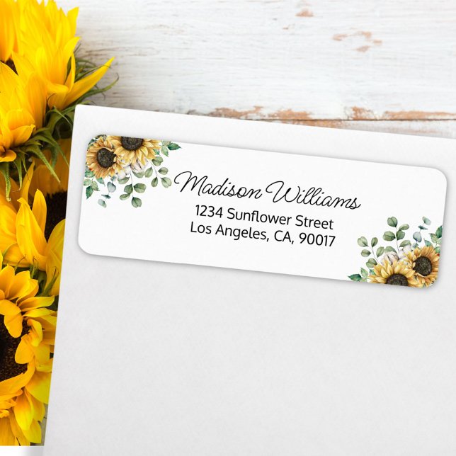 Étiquette Watercolor Sunflower Eucalyptus Adresse de retour (In situ on envelope)