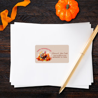Étiquette Watercolor Thanksgiving Turquie & Citrouilles Adre
