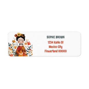 Étiquette Watercolor Whimsical Frida Kahlo Adresse de retour