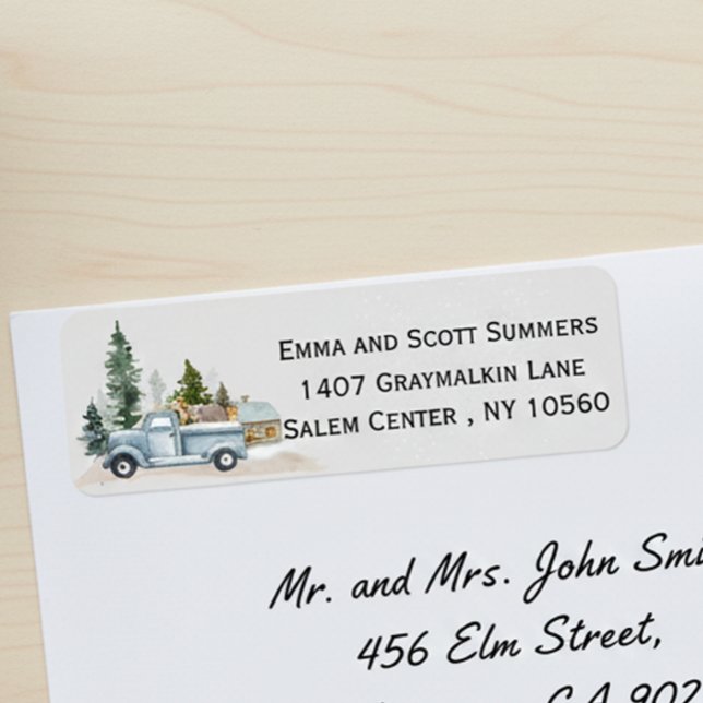 Étiquette Watercolor Winter Rustic Truck Woodland Adresse (Créateur téléchargé)