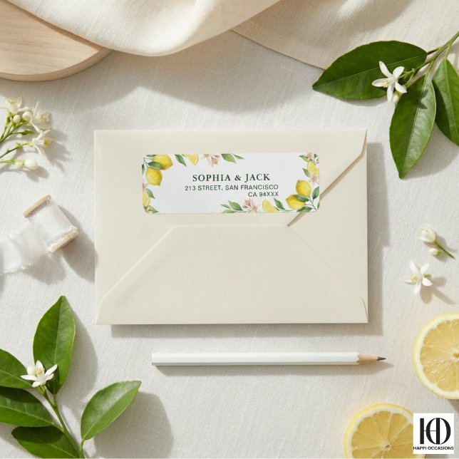 Étiquette Watercolor Wreath Mediterranean Citrus Wedding (Créateur téléchargé)