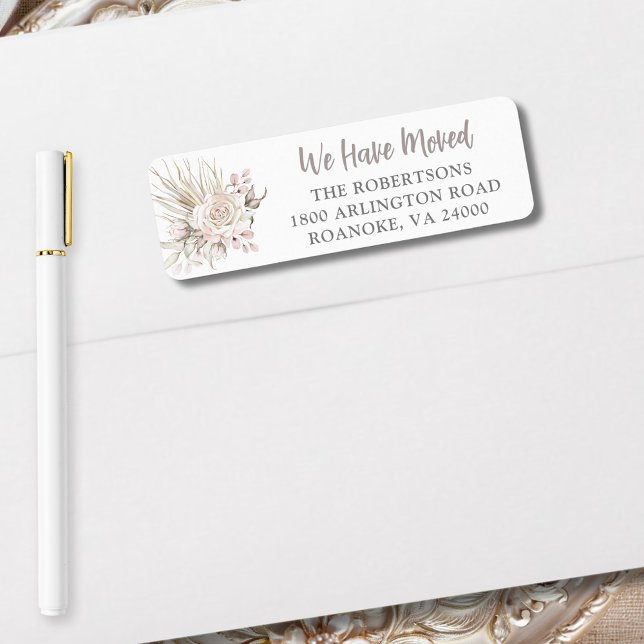 Étiquette We Have Moved Boho Floral Return Address (We Have Moved Boho Blush Pink Roses Return Address Label)
